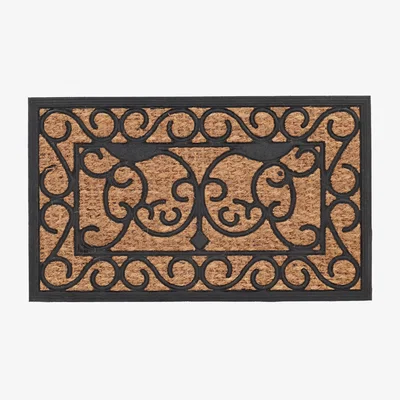 Dunelm Fallen Fruits Rectangle Rubber Coir Doormat Brown
