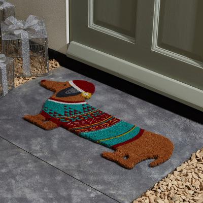 Dunelm Bertie Christmas Shaped Coir Doormat MultiColoured