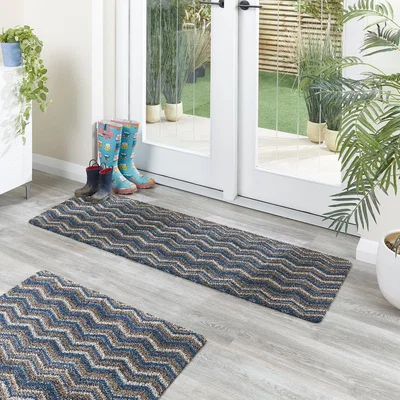 Dunelm Missouri Recycled Cotton Long Doormat Blue and Brown