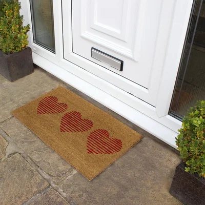 Dunelm JVL Eco Latex Hearts Coir Doormat Red