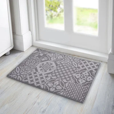 Dunelm Washable Geometric Tile Printed Mat MultiColoured