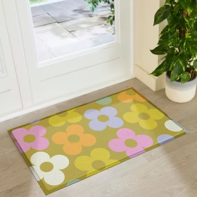 Dunelm Artsy Mats Elizabeth Olwen Petals on Pistachio Indoor Outdoor Doormat