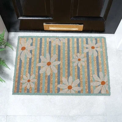 Dunelm Artsy Mats Daisies on Stripes Coir Doormat