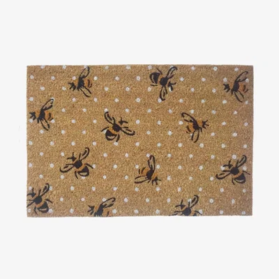 Dunelm Coir Natural Bees Doormat Brown, Black and White