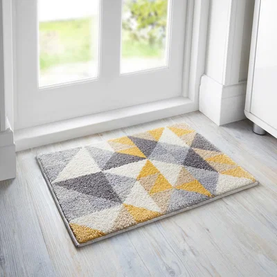 Dunelm Geo Squares Doormat Yellow, Grey and White