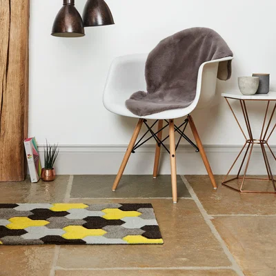 Dunelm JVL Solemate Latex Geo Doormat Yellow