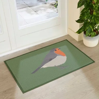 Dunelm Artsy Mats Green Robin Indoor Outdoor Doormat