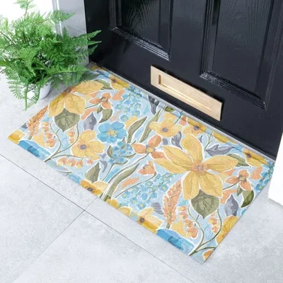 Dunelm Artsy Mats Yellow Flowers Indoor Outdoor Doormat