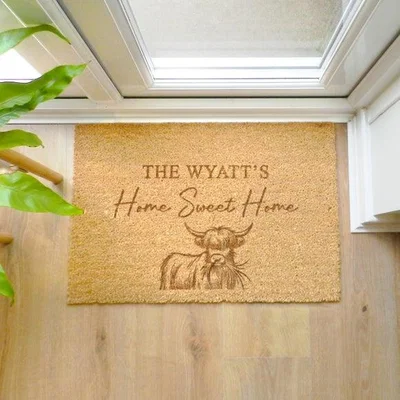 Dunelm Personalised Highland Cow Indoor Doormat