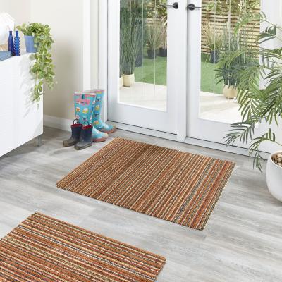 Dunelm Marvel Cotton Stripe Washable Doormat Orange