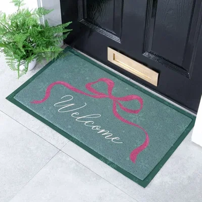 Dunelm Artsy Mats Winter Bow Welcome Indoor Outdoor Doormat
