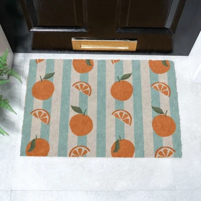 Dunelm Artsy Mats Blue Stripe Oranges Coir Doormat