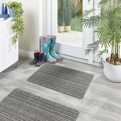 Dunelm Marvel Cotton Stripe Washable Doormat Blue