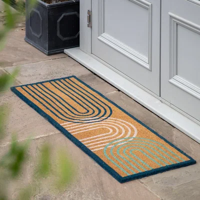 Dunelm Cedar & Sage Arch Coir Double Doormat Blue/Yellow/White