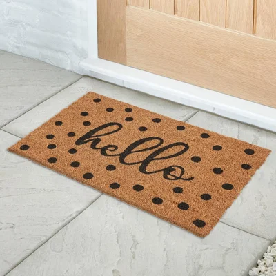 Dunelm Hello Dotty Coir Doormat Brown/Black