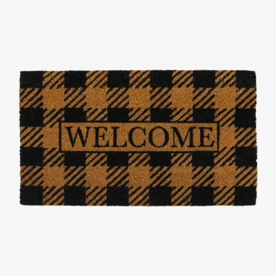 Dunelm Cedar and Sage Picnic Pattern Welcome Coir Doormat