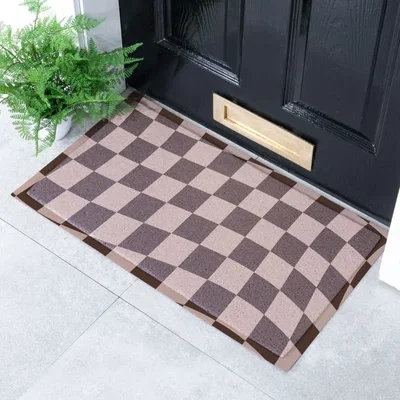 Dunelm Artsy Mats Wavey Checkerboard Chocolate Brown Indoor Outdoor Doormat