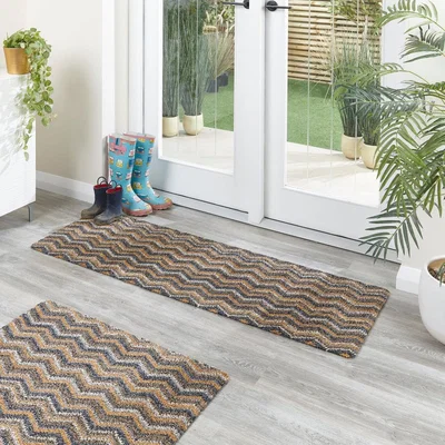 Dunelm Missouri Recycled Cotton Long Doormat Yellow, Blue and White
