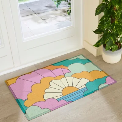 Dunelm Artsy Mats Elizabeth Olwen Retro Clouds Indoor Outdoor Doormat