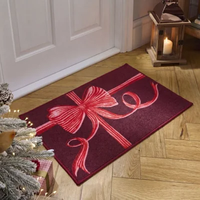 Dunelm Vintage Christmas Bow Washable Doormat