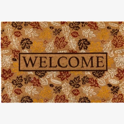 Dunelm Cedar and Sage Warm Autumnal Printed Leaves Welcome Coir Doormat