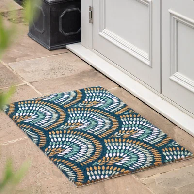 Dunelm Cedar & Sage Navy Rainbow Coir Doormat Navy Blue/Yellow/Green