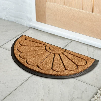 Dunelm Scroll Half Moon Rubber and Coir Doormat Black