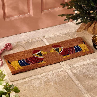 Dunelm Bertie Shaped Christmas Doormat Red/Yellow/Brown