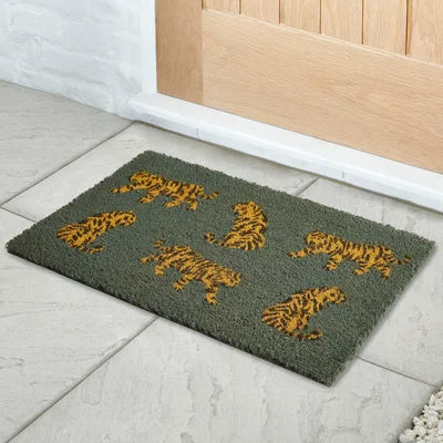 Dunelm Tigers Printed Coir Doormat Green