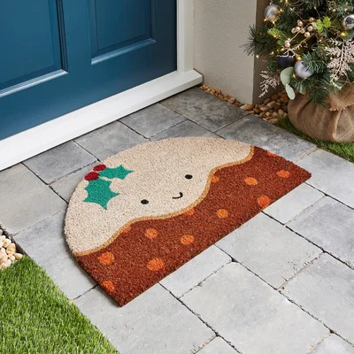 Dunelm Hollie the Christmas Pudding Coir Doormat Brown