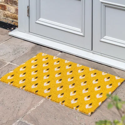 Dunelm Cedar & Sage Geo Design Coir Doormat Yellow/White