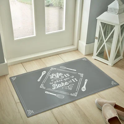 Dunelm Bake Of It Vinyl Doormat Light Grey