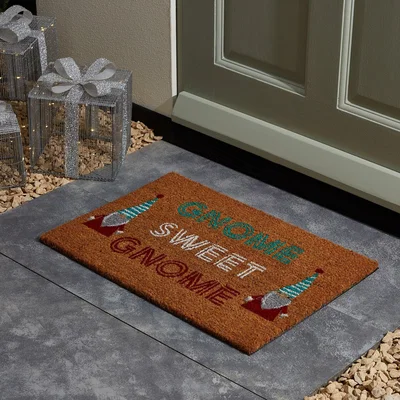 Dunelm Gnome Sweet Gnome Coir Doormat MultiColoured
