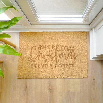 Dunelm Personalised Merry Christmas Indoor Doormat Brown