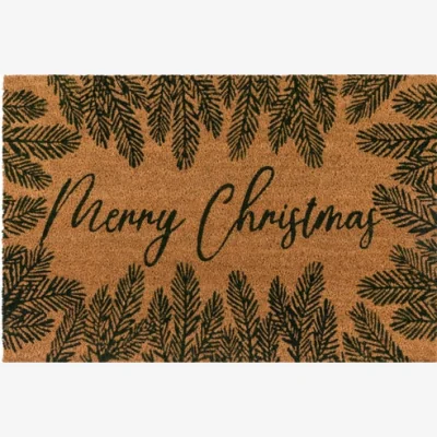 Dunelm Cedar and Sage Pine Leaves Border Merry Christmas Coir Doormat