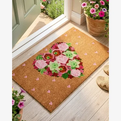 Dibor Love Heart Floral Door Mat