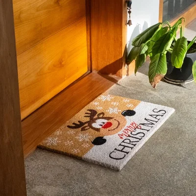Homebase Christmas Rudolph Reindeer PVC Backed Coir Doormat - 40 x 60cm
