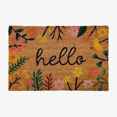 Homebase Hello Floral Coir Doormat - 39 x 59cm
