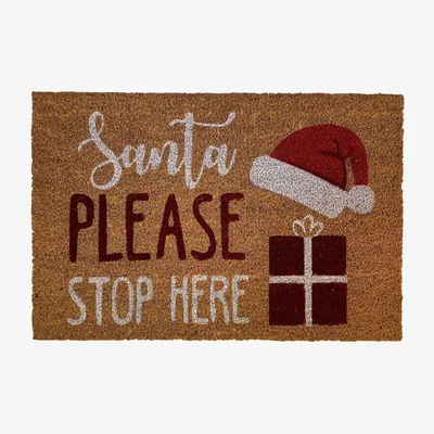 Homebase Santa Stop Here PVC & Coir Doormat - 39 x 59cm