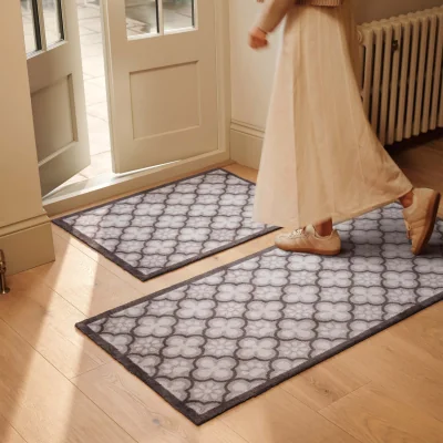 Hug Rug Paw Print Moroccan Tile Grey Washable Doormat