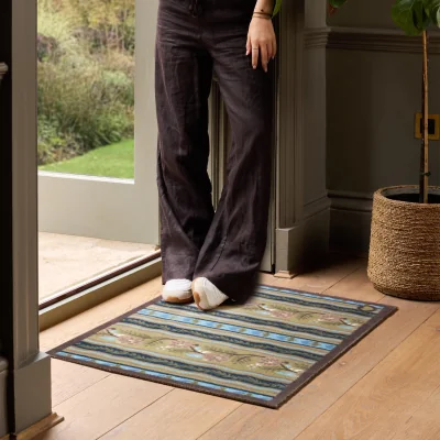 Hug Rug Floral Ribbon Motif Washable Doormat
