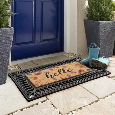 Hug Rug Coir Insert Floral Hello Doormat