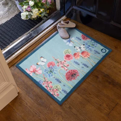 Hug Rug Butterfly Garden Blue Washable Doormat