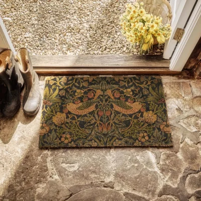 Hug Rug Morris &amp; Co. Strawberry Thief Navy Coir Doormat
