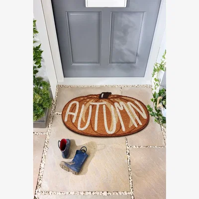La Redoute Autumn Pumpkin Slogan Coir Doormat