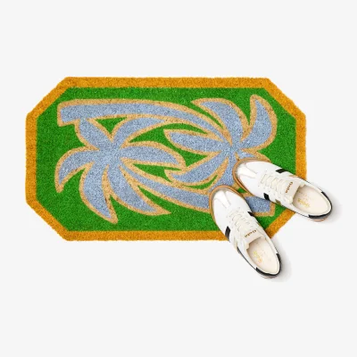 Oliver Bonas Green & Blue Palm Print Doormat
