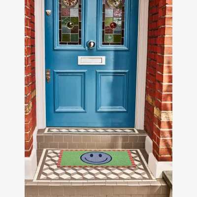 Oliver Bonas Happy Face Green Doormat