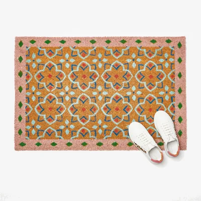 Oliver Bonas Tile Bordered Pink Doormat Large