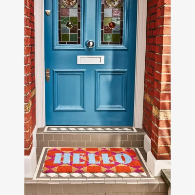 Oliver Bonas Hello Pink Geometric Doormat