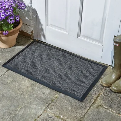 The Range Checked Non Slip Door Mat  - Grey,Black